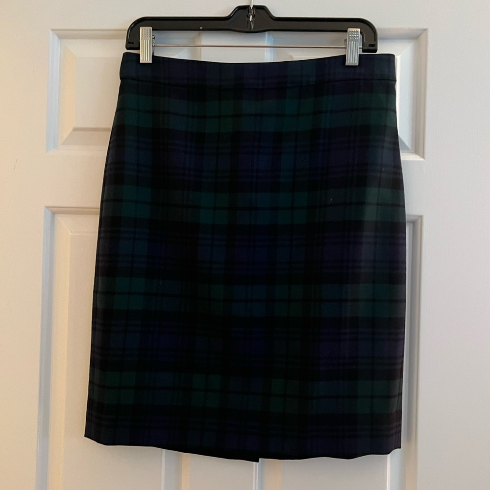 J. Crew Tartan Pencil Skirt - Navy and Green